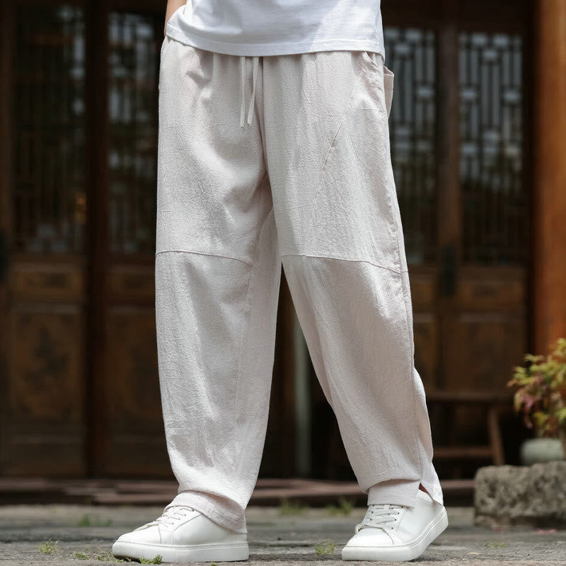 Buddha Stones Solid Drawstring Men's Elastic Waistband Cotton Linen Pants With Pockets - Linen - US/UK/AU46，EU56 (5XL) - image 1