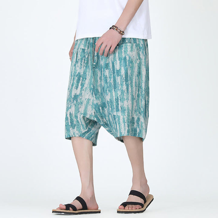 Buddha Stones Summer Stripes Cotton Linen Men's Capri Pants With Pockets - image 2