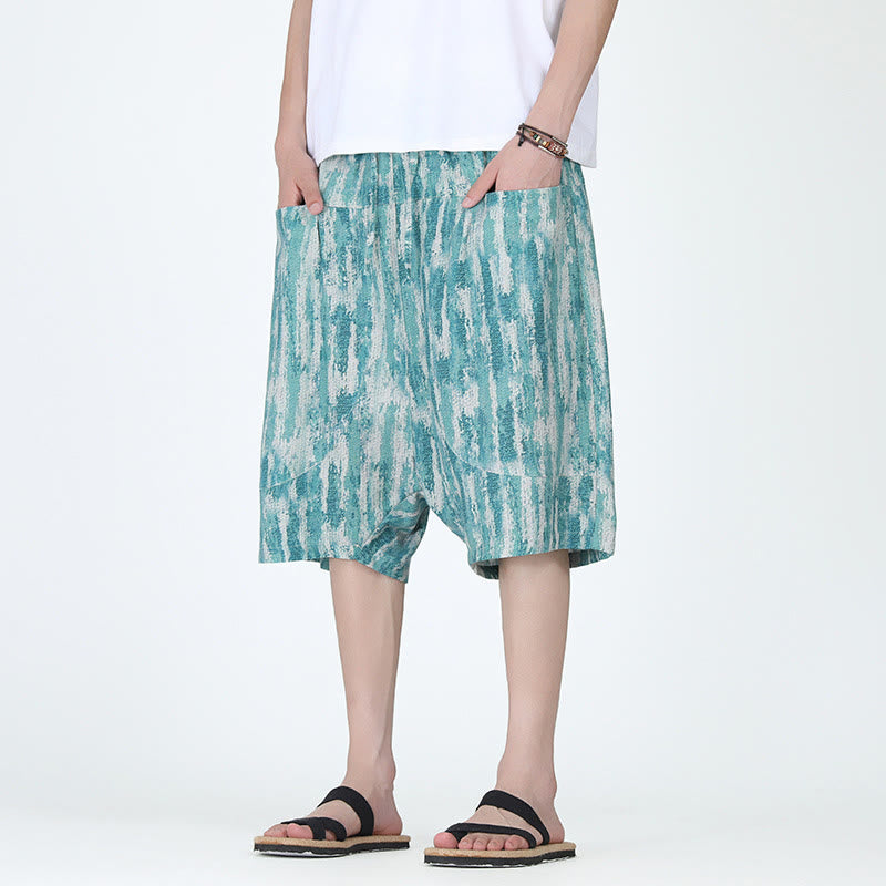 Buddha Stones Summer Stripes Cotton Linen Men's Capri Pants With Pockets - image 3