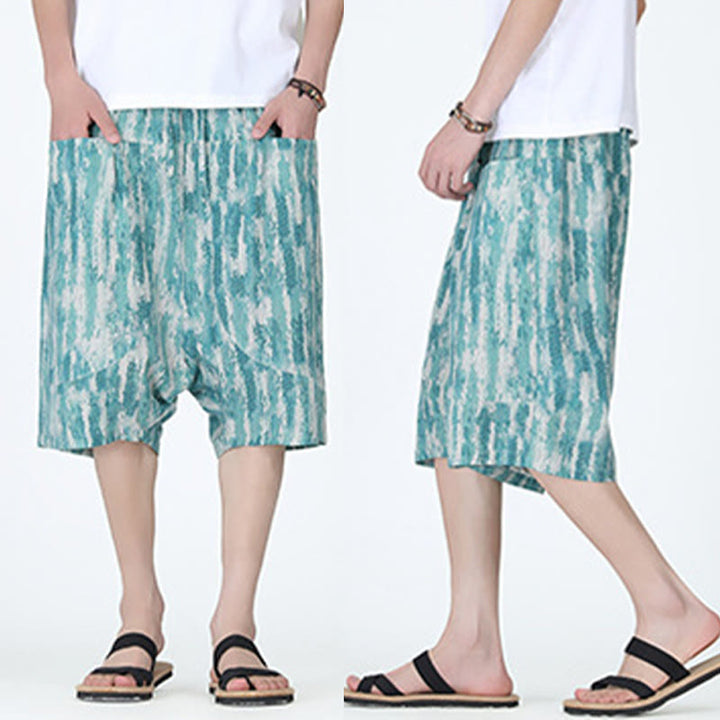 Buddha Stones Summer Stripes Cotton Linen Men's Capri Pants With Pockets - image 6
