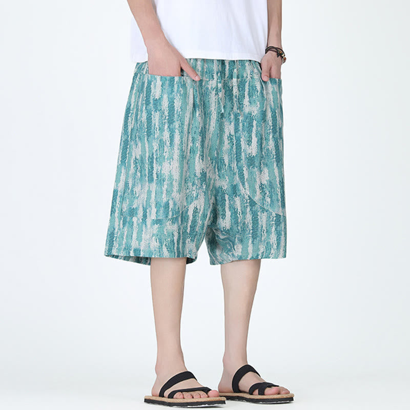 Buddha Stones Summer Stripes Cotton Linen Men's Capri Pants With Pockets - image 3