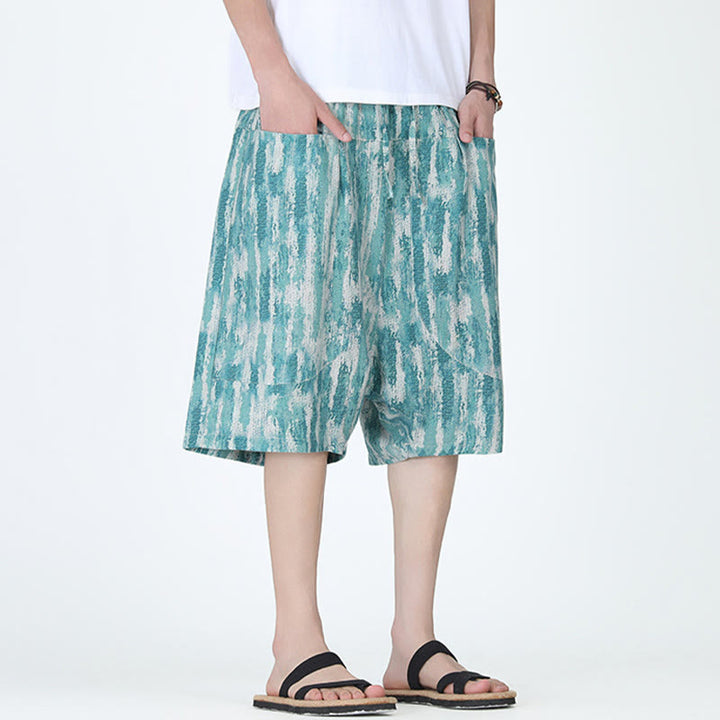 Buddha Stones Summer Stripes Cotton Linen Men's Capri Pants With Pockets - image 3