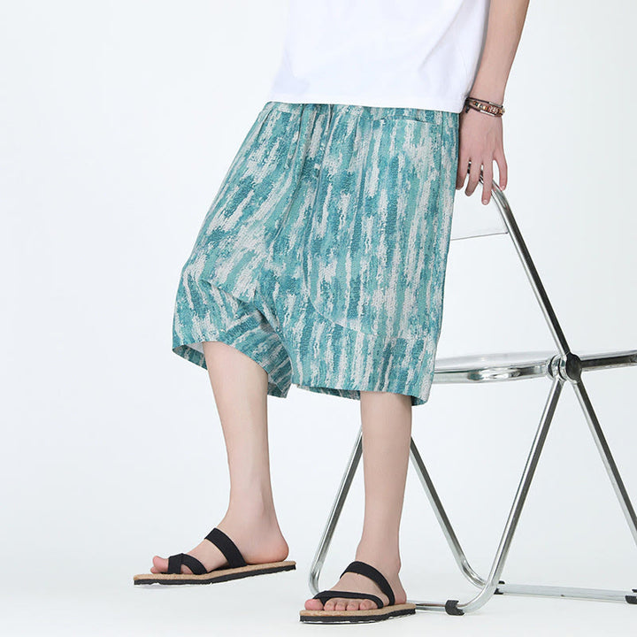 Buddha Stones Summer Stripes Cotton Linen Men's Capri Pants With Pockets - image 5