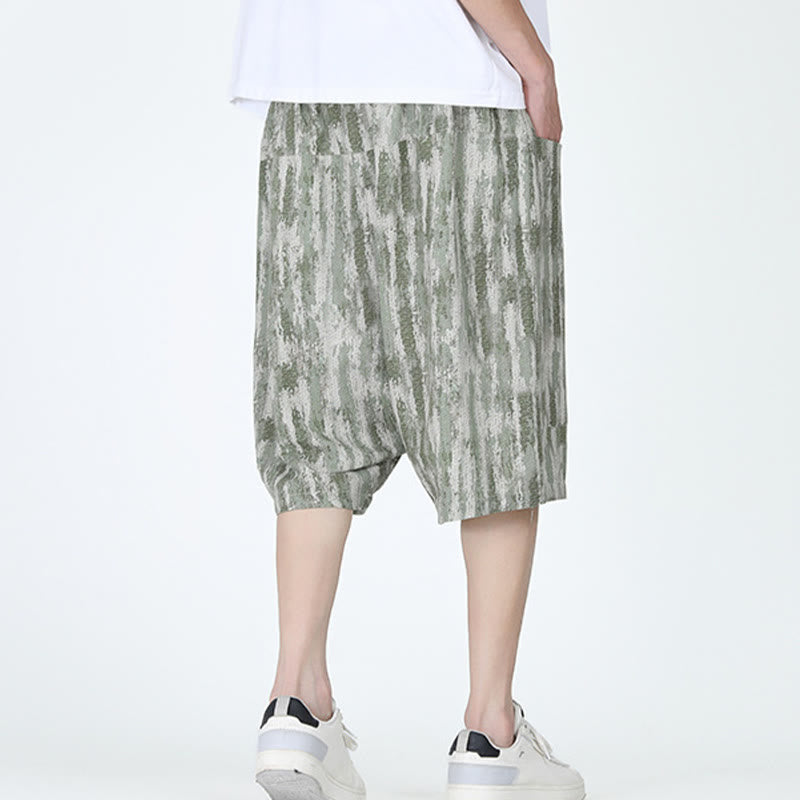 Buddha Stones Summer Stripes Cotton Linen Men's Capri Pants With Pockets - image 11