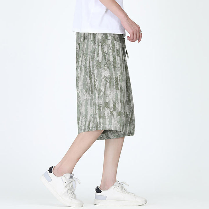 Buddha Stones Summer Stripes Cotton Linen Men's Capri Pants With Pockets - image 10