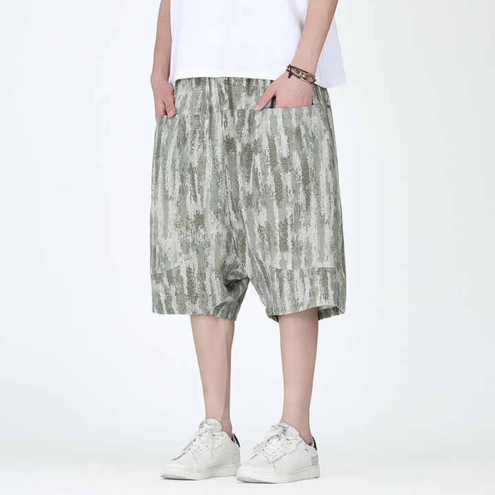 Buddha Stones Summer Stripes Cotton Linen Men's Capri Pants With Pockets - image 12