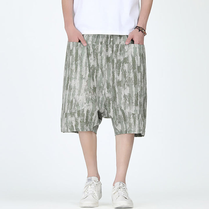 Buddha Stones Summer Stripes Cotton Linen Men's Capri Pants With Pockets - image 8