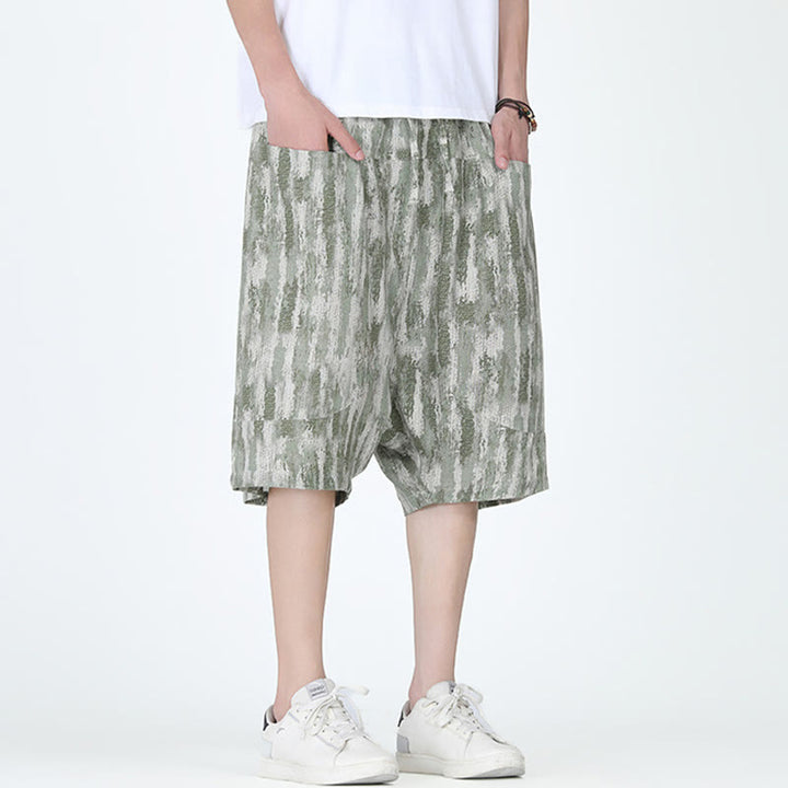 Buddha Stones Summer Stripes Cotton Linen Men's Capri Pants With Pockets - image 12