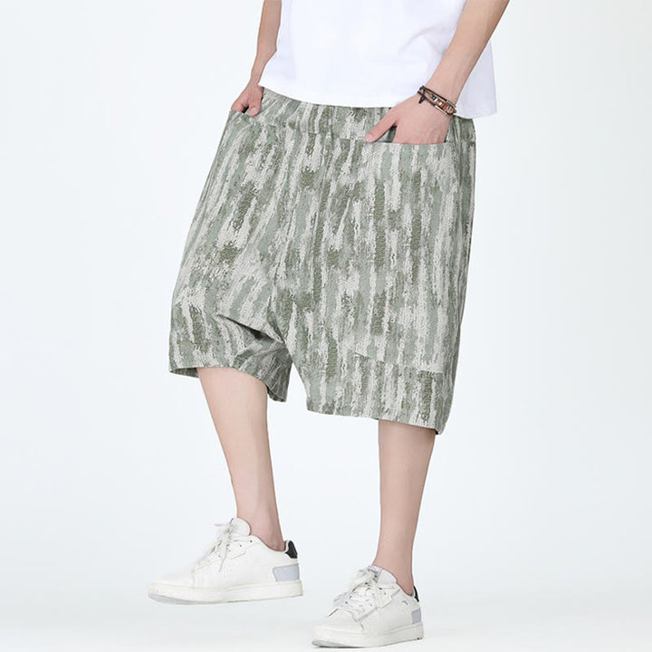 Buddha Stones Summer Stripes Cotton Linen Men's Capri Pants With Pockets - DarkSeaGreen - US/UK/AU46，EU56 (5XL) - image 7