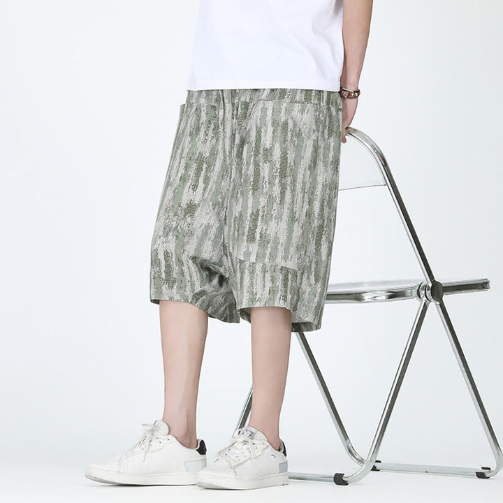 Buddha Stones Summer Stripes Cotton Linen Men's Capri Pants With Pockets - image 13