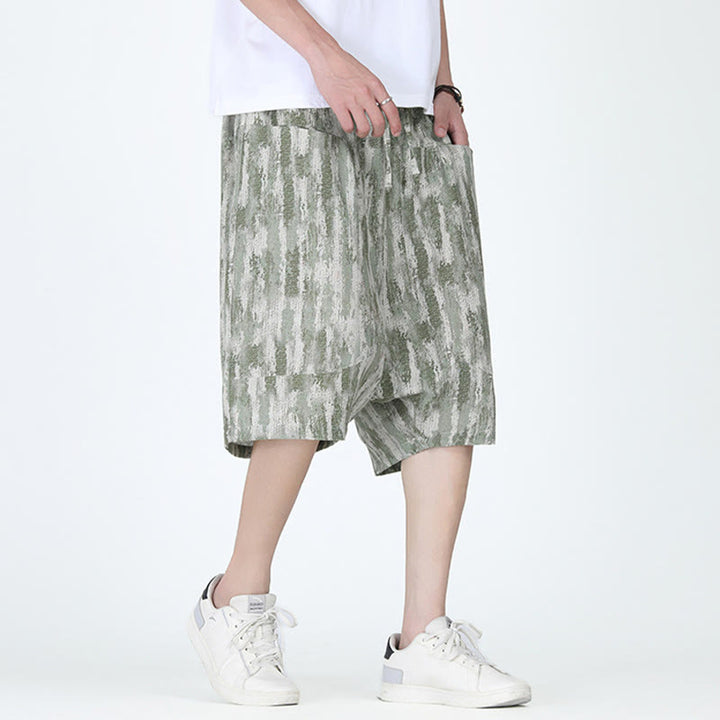 Buddha Stones Summer Stripes Cotton Linen Men's Capri Pants With Pockets - image 9