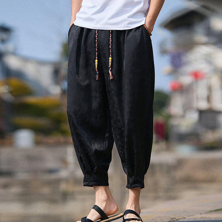 Buddha Stones Summer Character Embroidery Design Drawstring Men's 7-8 Length Pants With Pockets - image 5