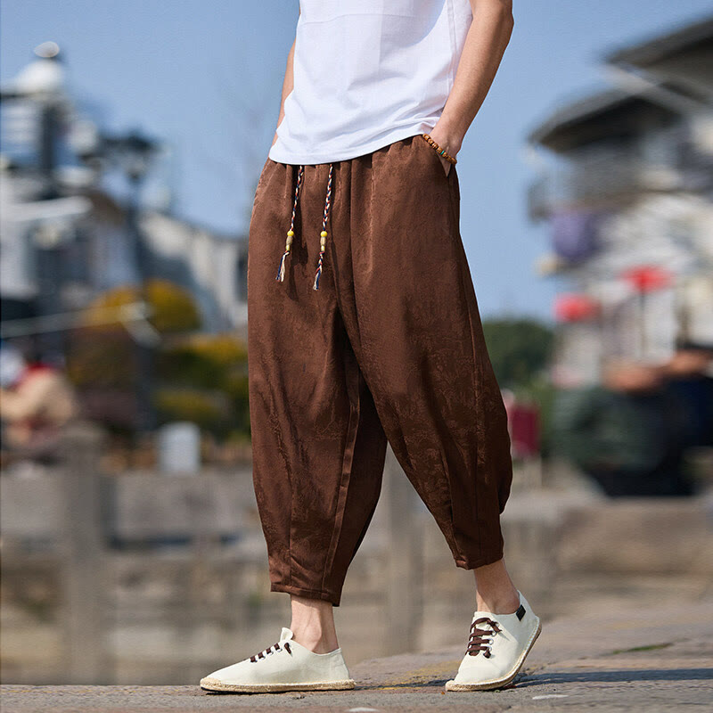 Buddha Stones Summer Character Embroidery Design Drawstring Men's 7-8 Length Pants With Pockets - SaddleBrown - US/UK/AU46，EU56 (5XL) - image 8