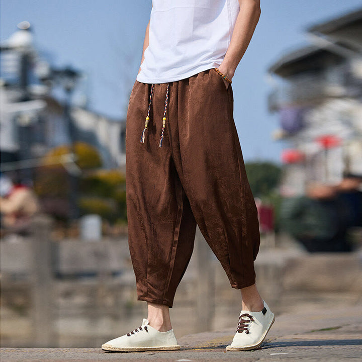 Buddha Stones Summer Character Embroidery Design Drawstring Men's 7-8 Length Pants With Pockets - SaddleBrown - US/UK/AU46，EU56 (5XL) - image 8