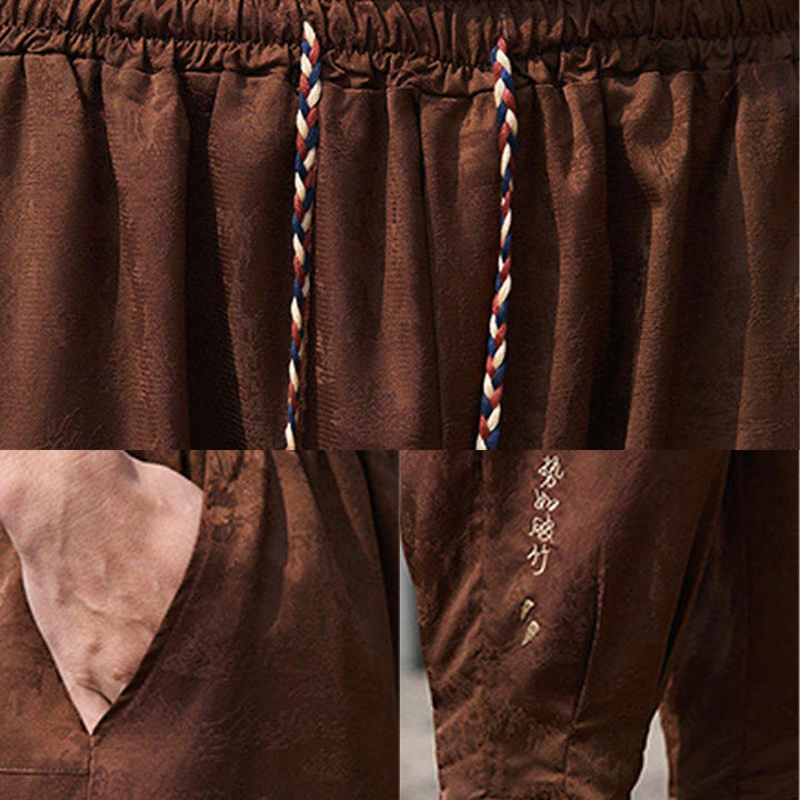 Buddha Stones Summer Character Embroidery Design Drawstring Men's 7-8 Length Pants With Pockets - image 15