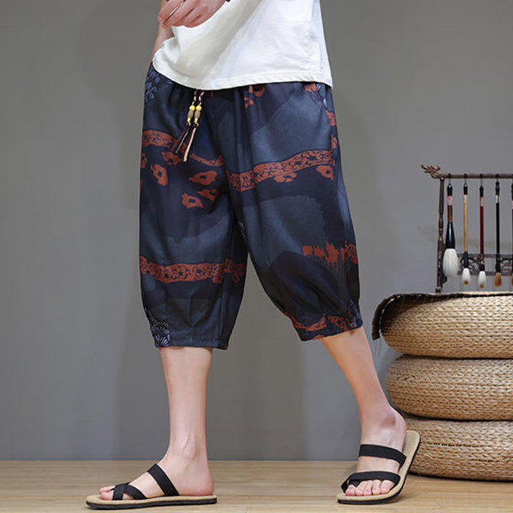 Buddha Stones Summer Bamboo Leaves Flowers Cotton Linen Men's Capri Pants With Pockets - DimGray - US/UK/AU46，EU56 (5XL) - image 13