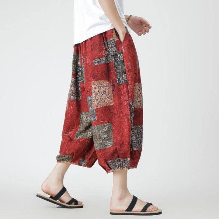 Buddha Stones Summer Square Patchwork Elephant Mandala Geometry Cotton Linen Men's 7-8 Length Pants With Pockets - image 3