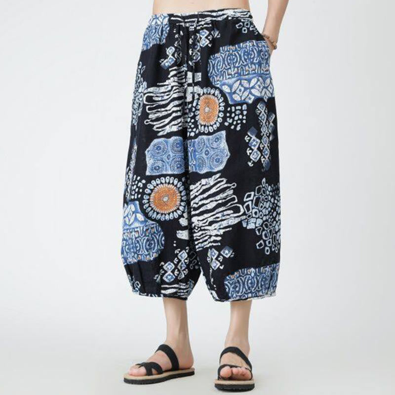 Buddha Stones Summer Square Patchwork Elephant Mandala Geometry Cotton Linen Men's 7-8 Length Pants With Pockets - image 38