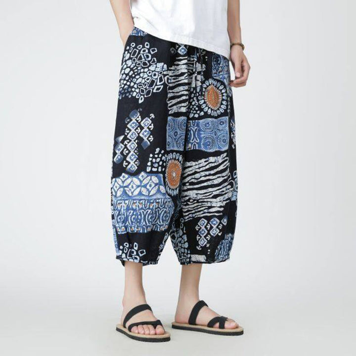 Buddha Stones Summer Square Patchwork Elephant Mandala Geometry Cotton Linen Men's 7-8 Length Pants With Pockets - image 34