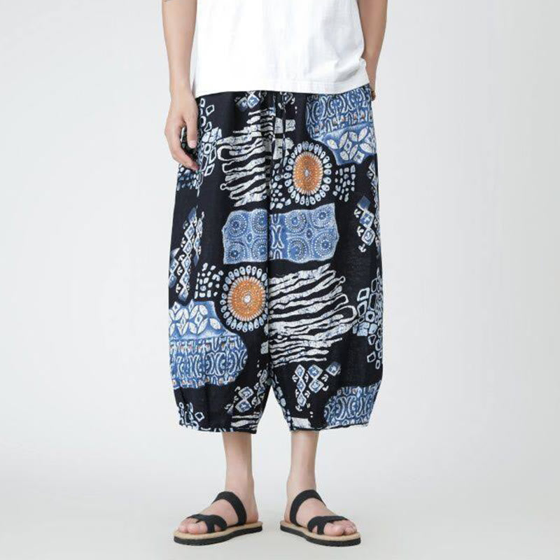 Buddha Stones Summer Square Patchwork Elephant Mandala Geometry Cotton Linen Men's 7-8 Length Pants With Pockets - image 32