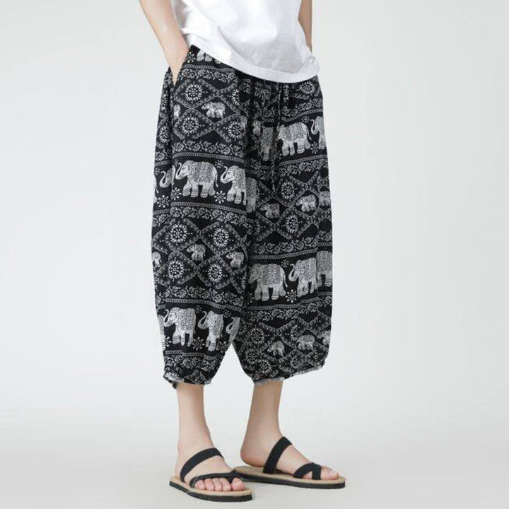 Buddha Stones Summer Square Patchwork Elephant Mandala Geometry Cotton Linen Men's 7-8 Length Pants With Pockets - image 46