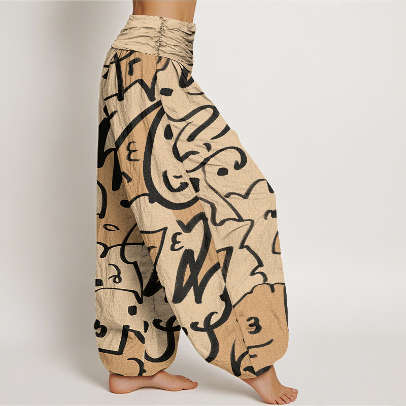 Buddha Stones Casual Playful Doodl Line Pattern Women's Elastic Waist Harem Pants - image 3