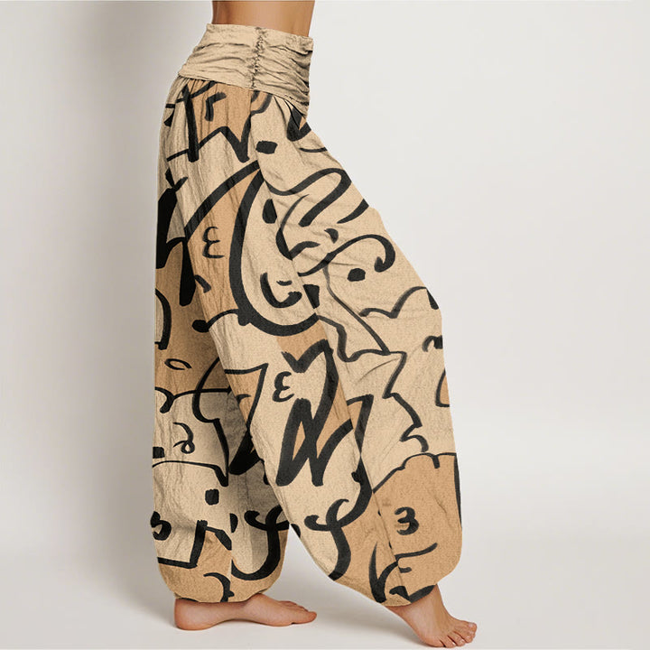 Buddha Stones Casual Playful Doodl Line Pattern Women's Elastic Waist Harem Pants - image 3