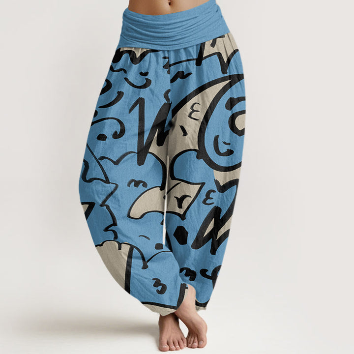 Buddha Stones Casual Playful Doodl Line Pattern Women's Elastic Waist Harem Pants - DodgerBlue - US22，UK/AU26，EU54 (6XL) - image 5