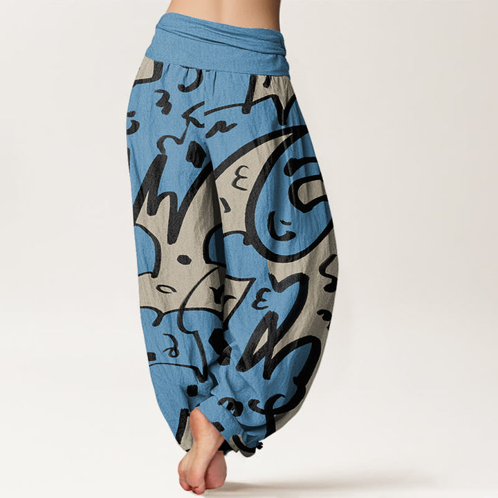Buddha Stones Casual Playful Doodl Line Pattern Women's Elastic Waist Harem Pants - image 6