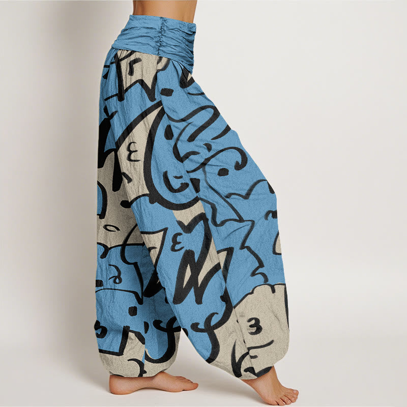 Buddha Stones Casual Playful Doodl Line Pattern Women's Elastic Waist Harem Pants - image 7