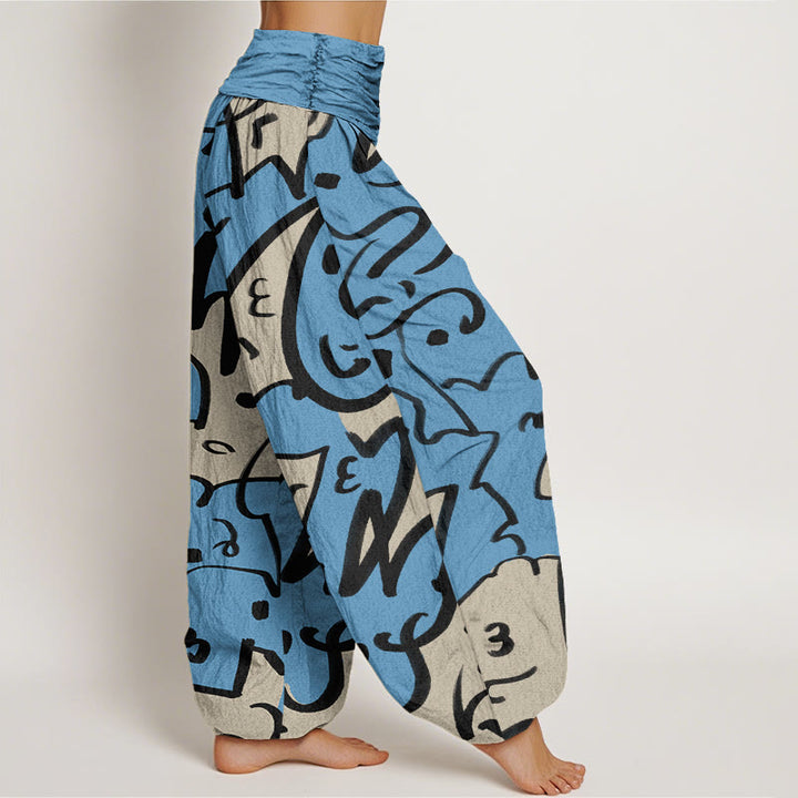 Buddha Stones Casual Playful Doodl Line Pattern Women's Elastic Waist Harem Pants - image 7