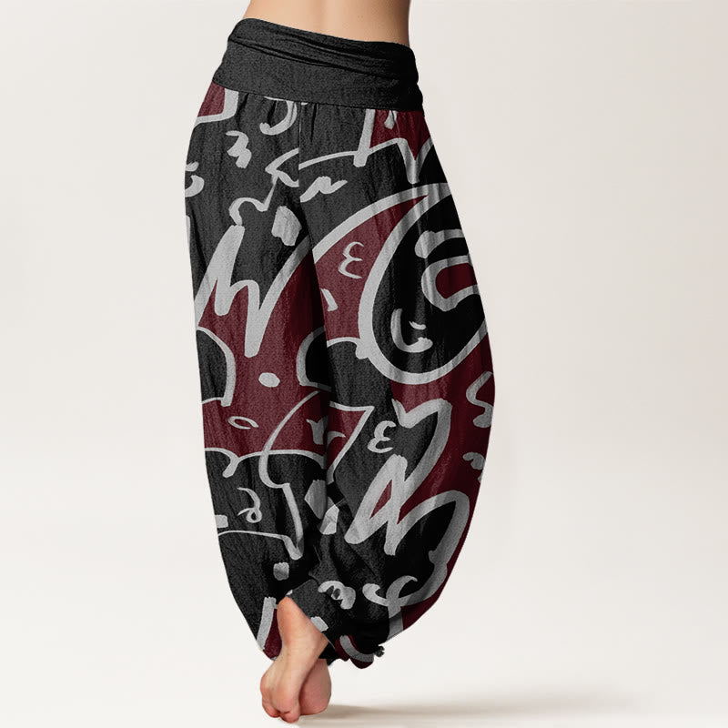 Buddha Stones Casual Playful Doodl Line Pattern Women's Elastic Waist Harem Pants - image 9
