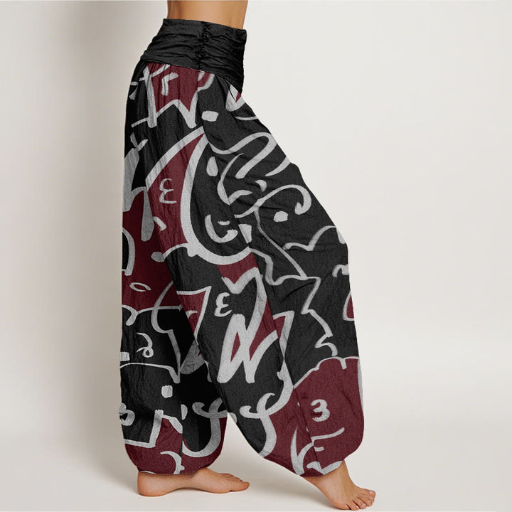 Buddha Stones Casual Playful Doodl Line Pattern Women's Elastic Waist Harem Pants - image 10