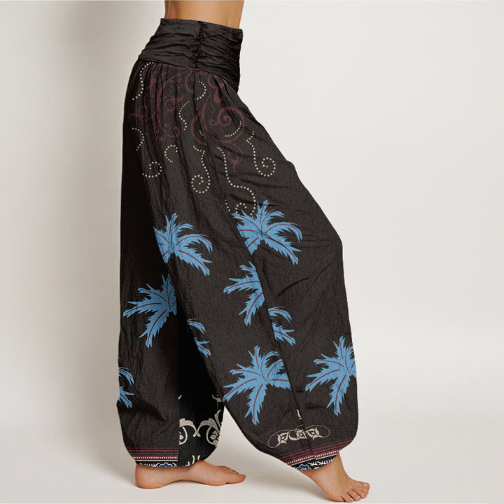 Buddha Stones Casual Floral Scroll Tropical Palm Pattern Women's Elastic Waist Harem Pants - image 3