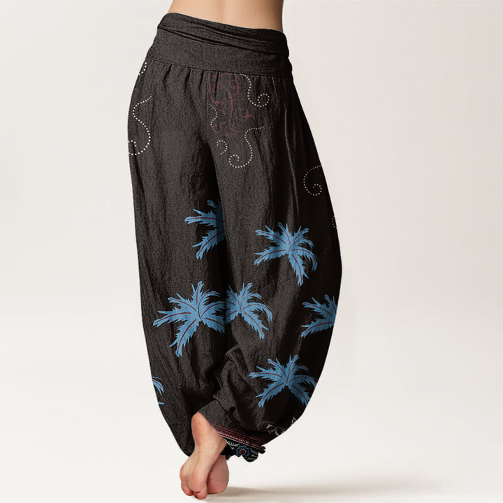 Buddha Stones Casual Floral Scroll Tropical Palm Pattern Women's Elastic Waist Harem Pants - image 2