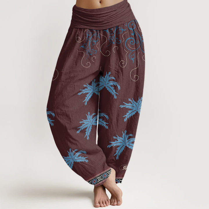 Buddha Stones Casual Floral Scroll Tropical Palm Pattern Women's Elastic Waist Harem Pants - DarkRed - US22，UK/AU26，EU54 (6XL) - image 5
