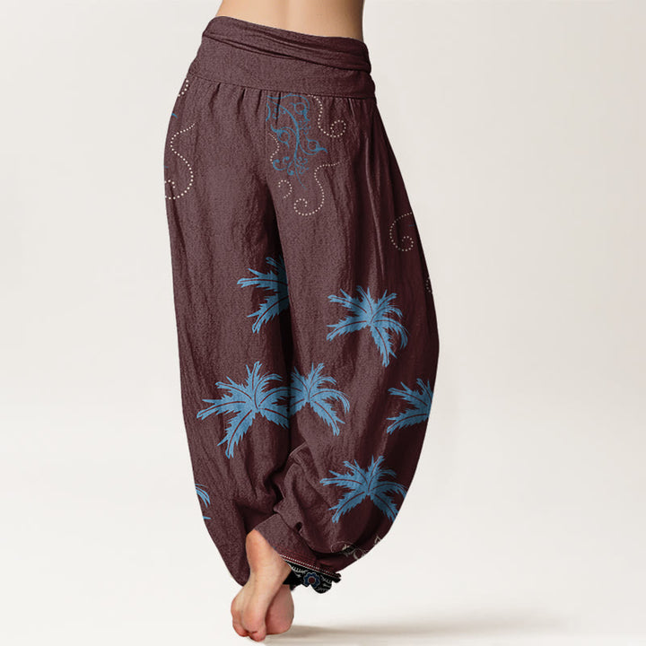 Buddha Stones Casual Floral Scroll Tropical Palm Pattern Women's Elastic Waist Harem Pants - image 6
