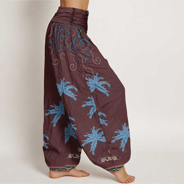 Buddha Stones Casual Floral Scroll Tropical Palm Pattern Women's Elastic Waist Harem Pants - image 7