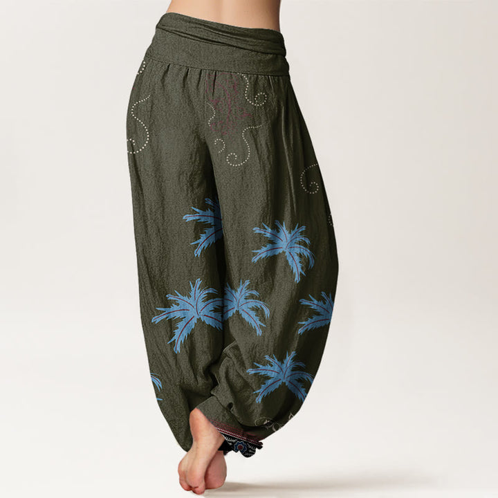 Buddha Stones Casual Floral Scroll Tropical Palm Pattern Women's Elastic Waist Harem Pants - image 9