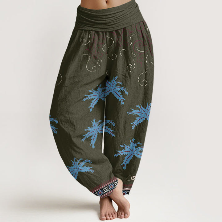 Buddha Stones Casual Floral Scroll Tropical Palm Pattern Women's Elastic Waist Harem Pants - DarkOliveGreen - US22，UK/AU26，EU54 (6XL) - image 8