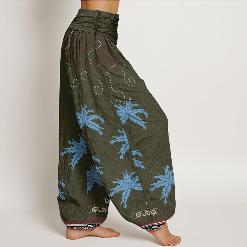 Buddha Stones Casual Floral Scroll Tropical Palm Pattern Women's Elastic Waist Harem Pants - image 10