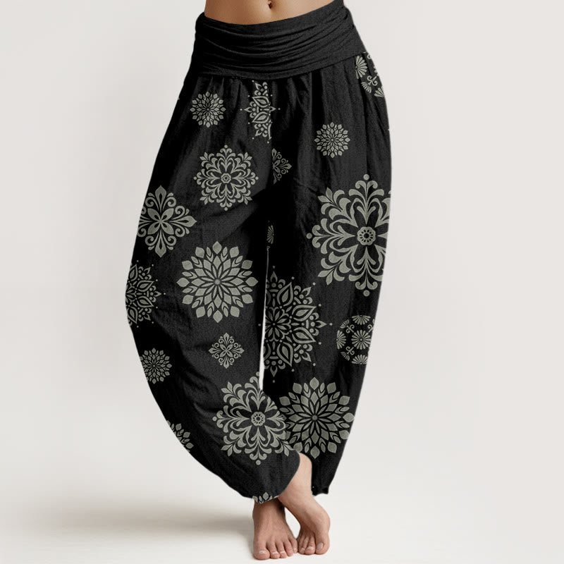 Buddha Stones Casual Mandala Pattern Women's Elastic Waist Harem Pants - Black - US22，UK/AU26，EU54 (6XL) - image 1