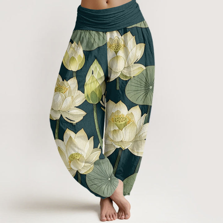 Buddha Stones Casual Lotus Flowers Pod Pattern Women's Elastic Waist Harem Pants - DarkGreen - US22，UK/AU26，EU54 (6XL) - image 1
