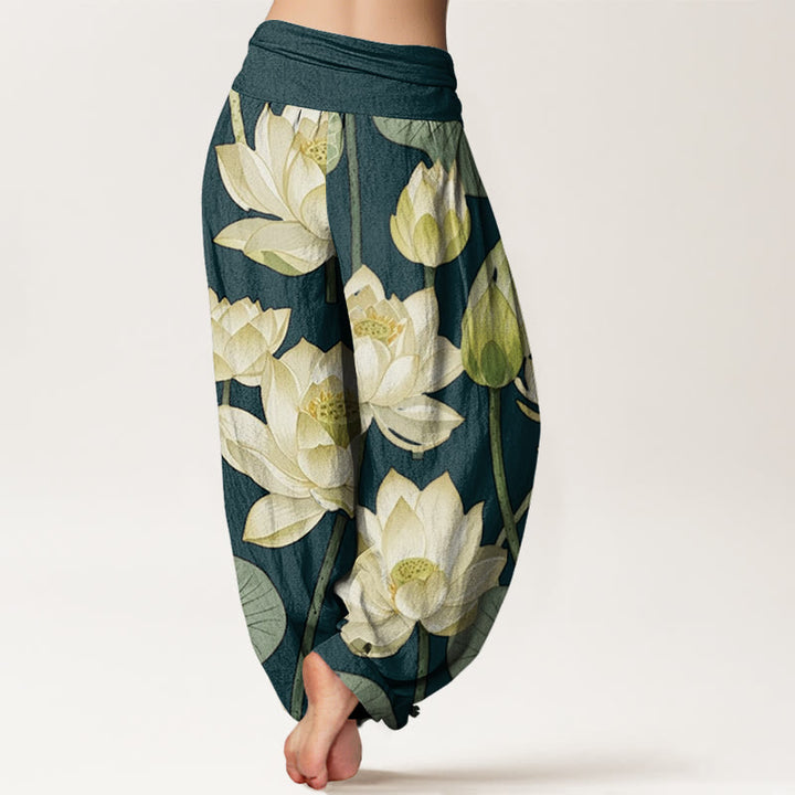 Buddha Stones Casual Lotus Flowers Pod Pattern Women's Elastic Waist Harem Pants - image 3