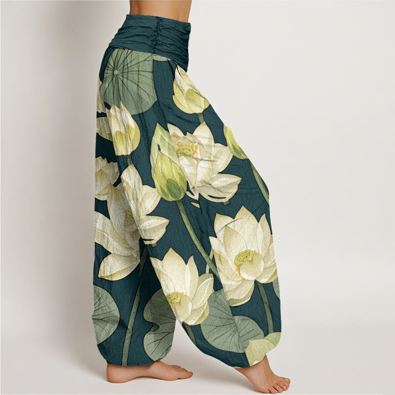 Buddha Stones Casual Lotus Flowers Pod Pattern Women's Elastic Waist Harem Pants - image 2
