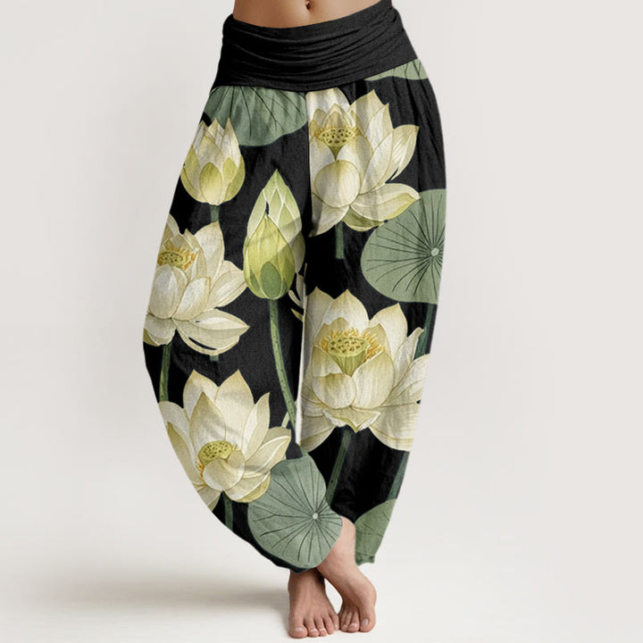 Buddha Stones Casual Lotus Flowers Pod Pattern Women's Elastic Waist Harem Pants - Black - US22，UK/AU26，EU54 (6XL) - image 5