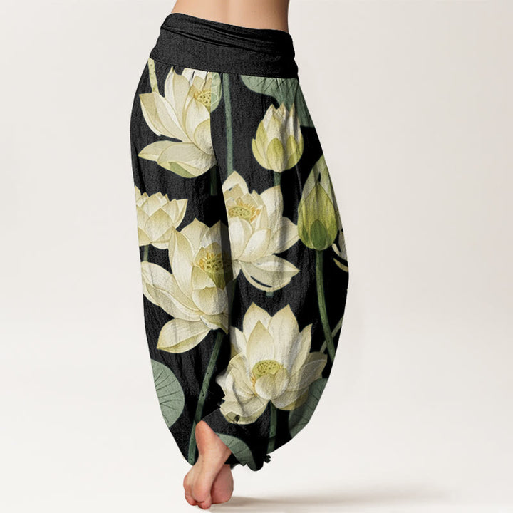 Buddha Stones Casual Lotus Flowers Pod Pattern Women's Elastic Waist Harem Pants - image 7