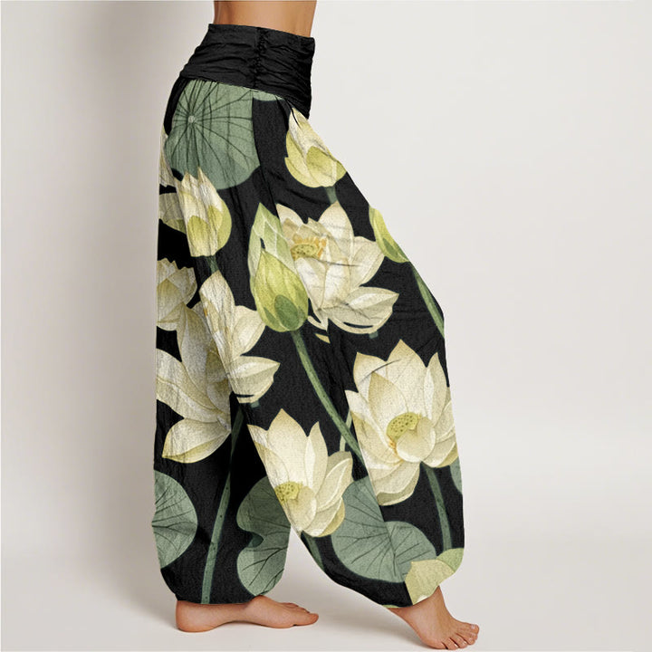 Buddha Stones Casual Lotus Flowers Pod Pattern Women's Elastic Waist Harem Pants - image 6