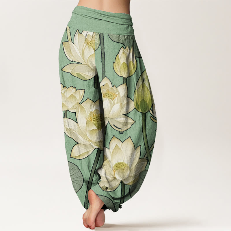 Buddha Stones Casual Lotus Flowers Pod Pattern Women's Elastic Waist Harem Pants - image 10