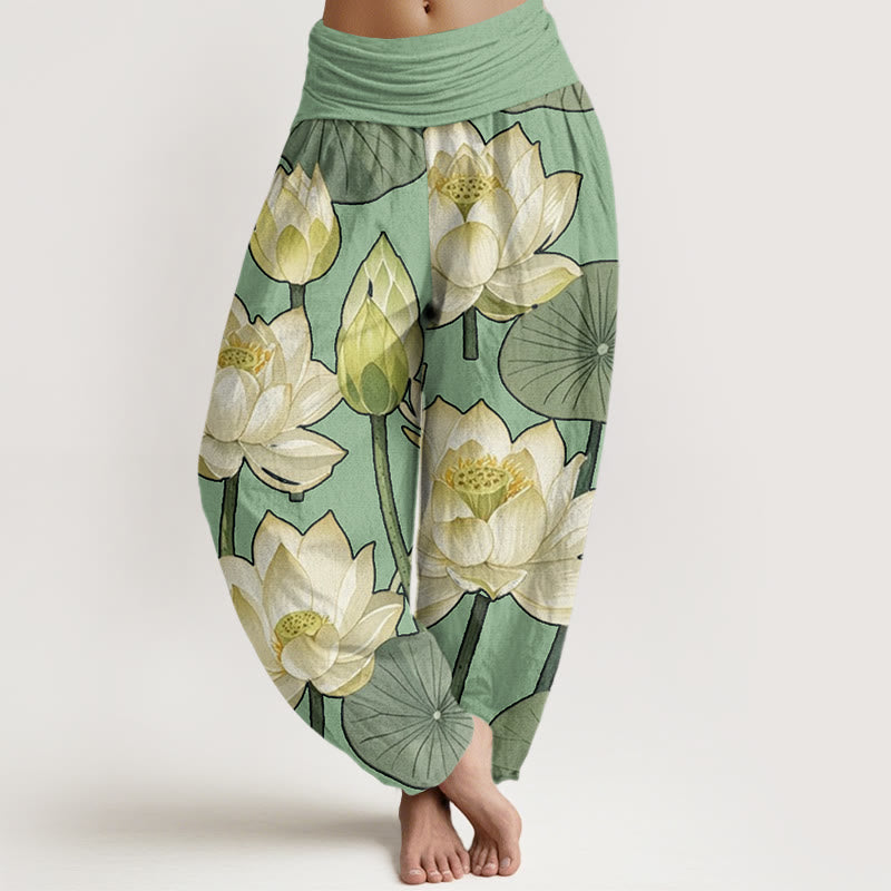 Buddha Stones Casual Lotus Flowers Pod Pattern Women's Elastic Waist Harem Pants - LightGreen - US22，UK/AU26，EU54 (6XL) - image 8